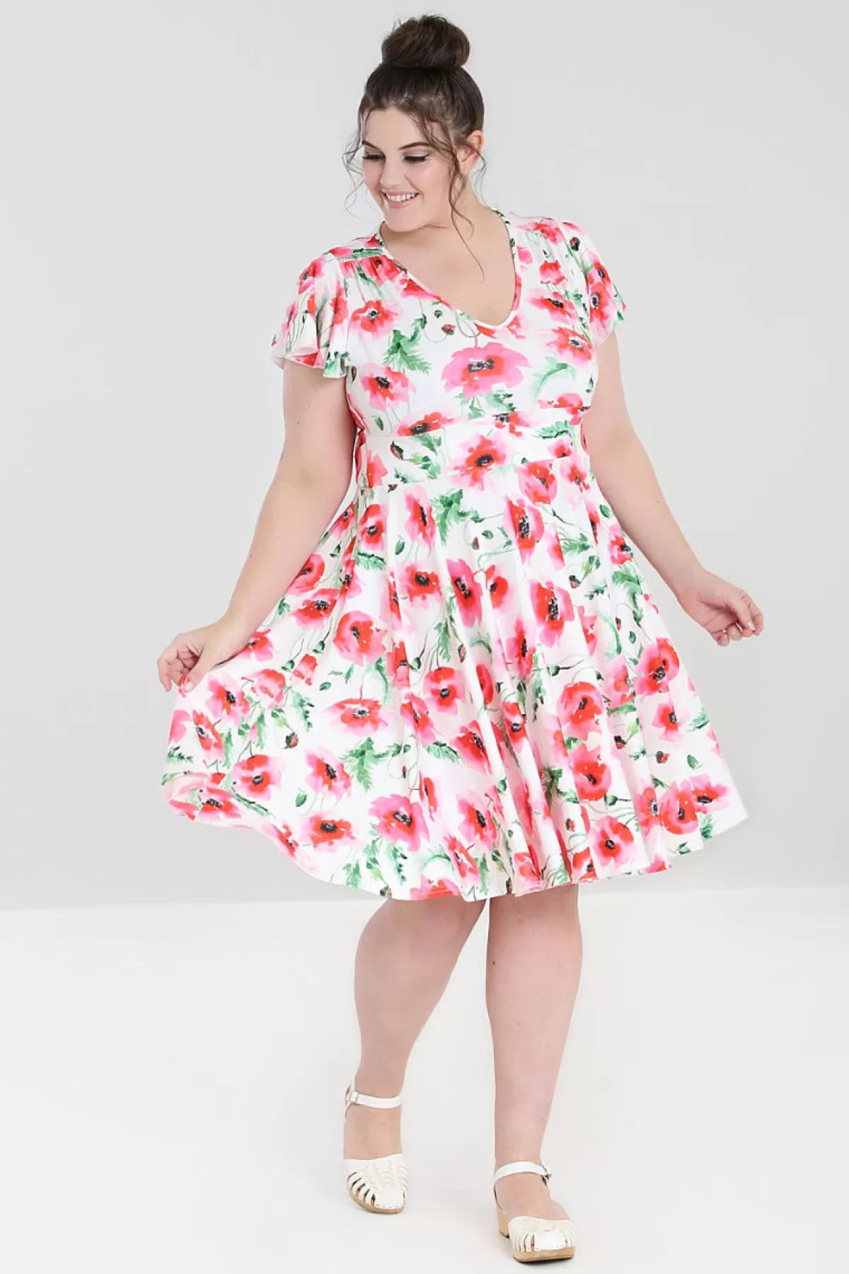 Knee Dresses*Hell Bunny Aquarelle Dress Plus Size White