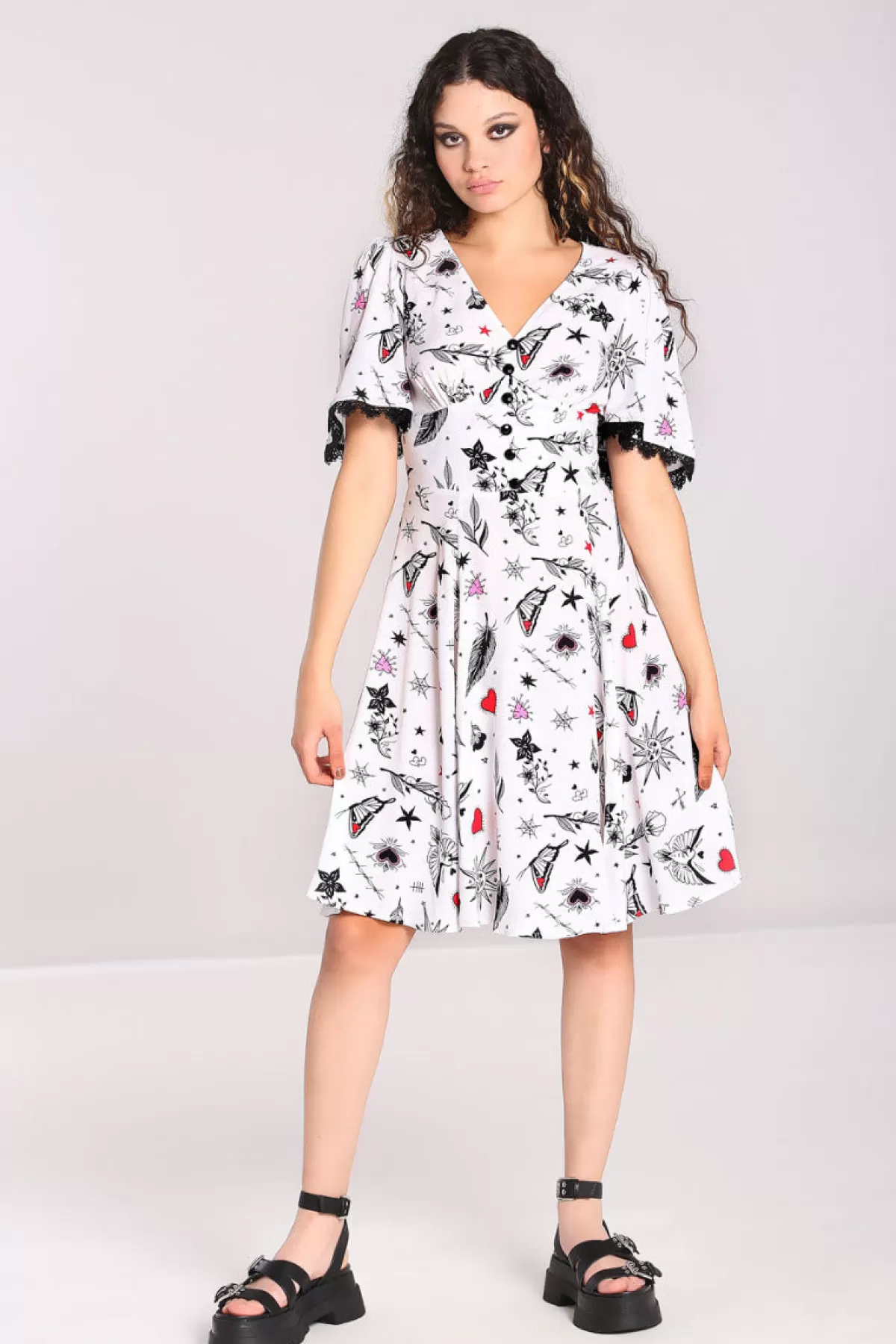 Knee Dresses*Hell Bunny Avery Dress White