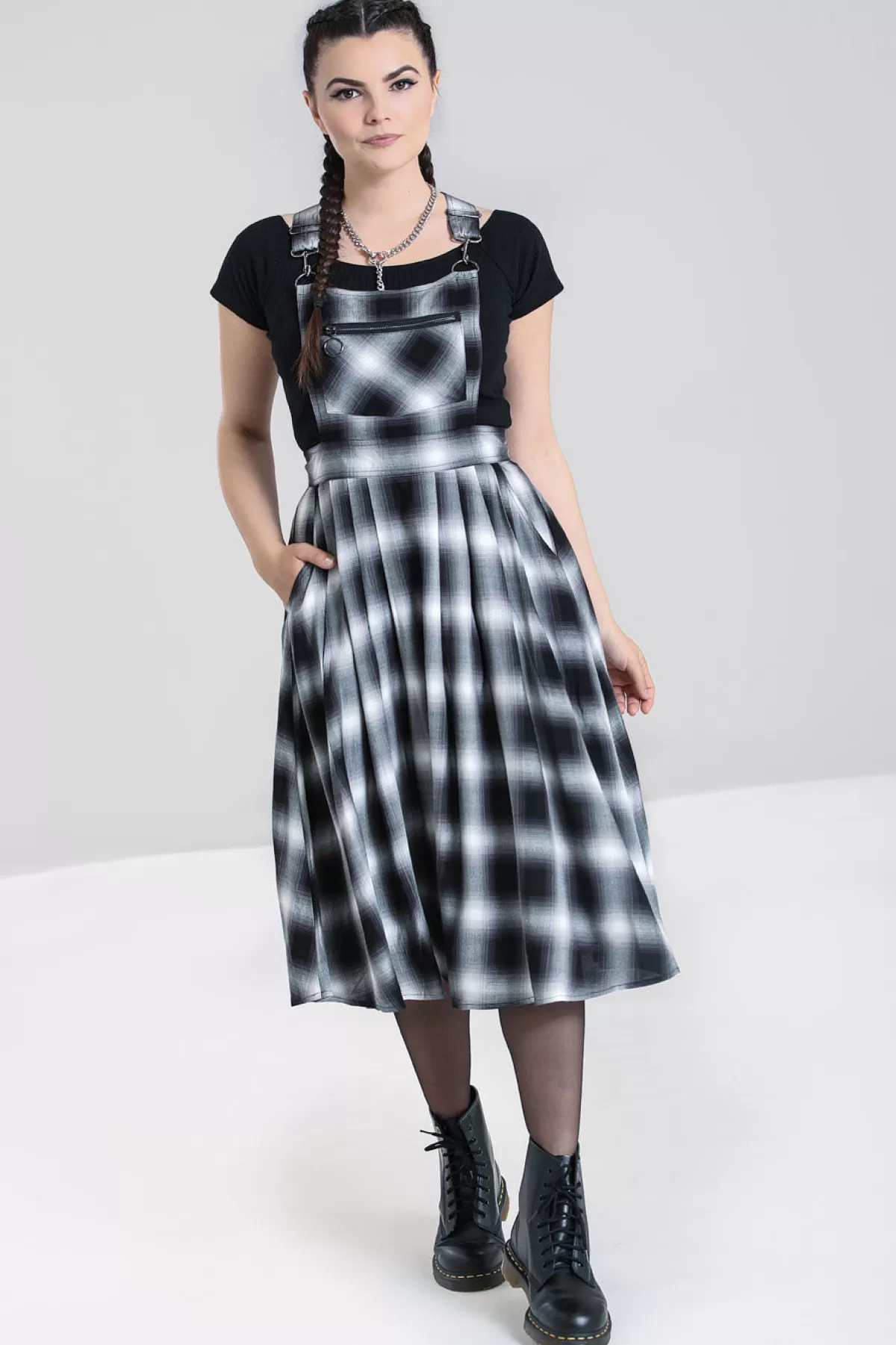 Midi Dresses*Hell Bunny Avril Pinafore Dress Grey