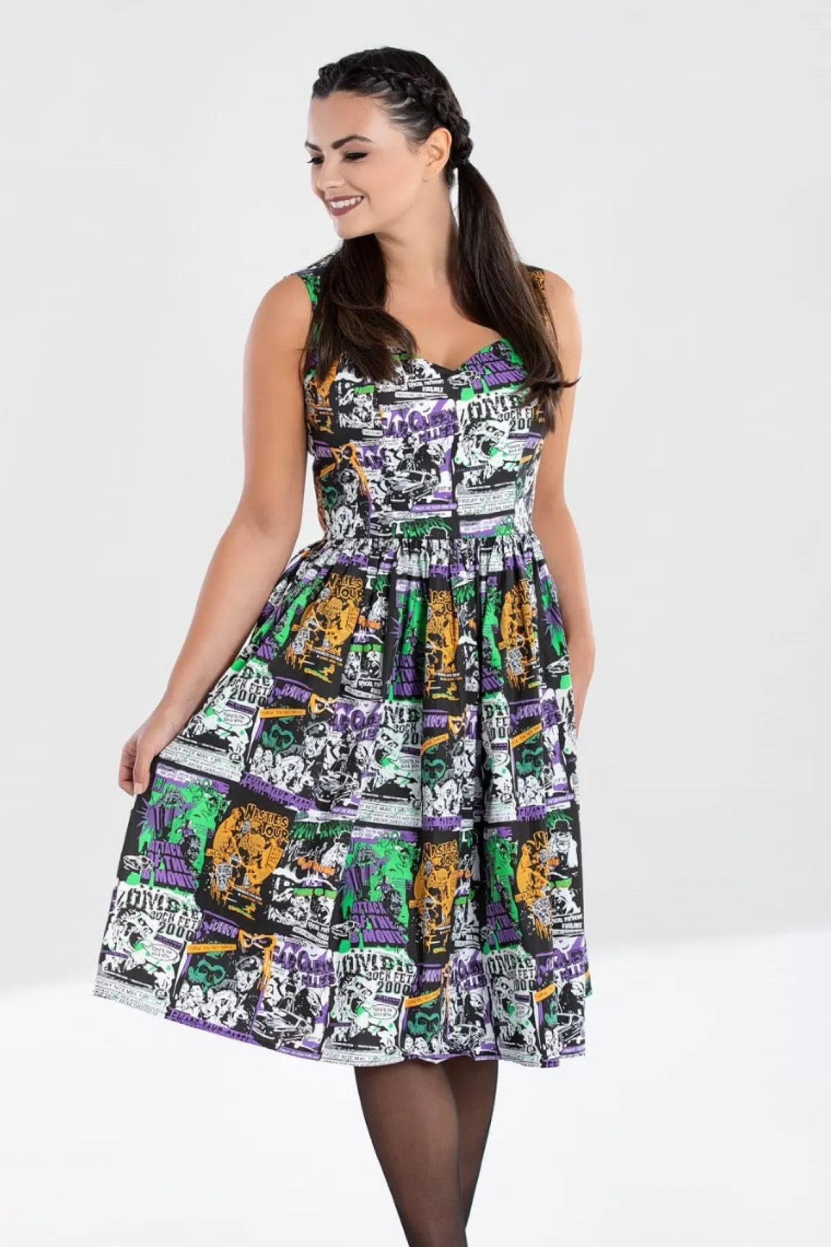 Midi Dresses*Hell Bunny Be Afraid 50'S Dress Black