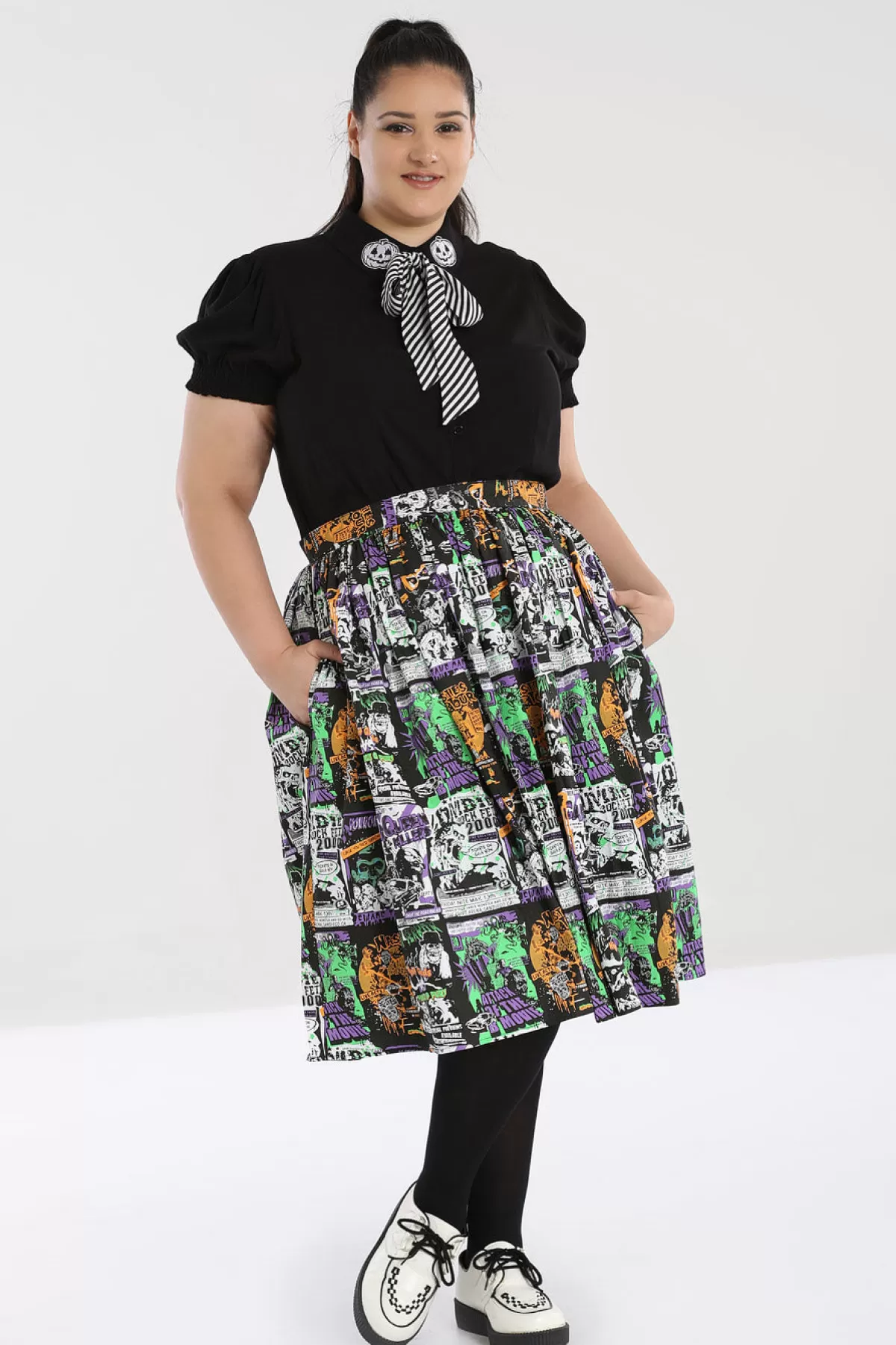 Midi Skirts*Hell Bunny Be Afraid 50'S Skirt Black