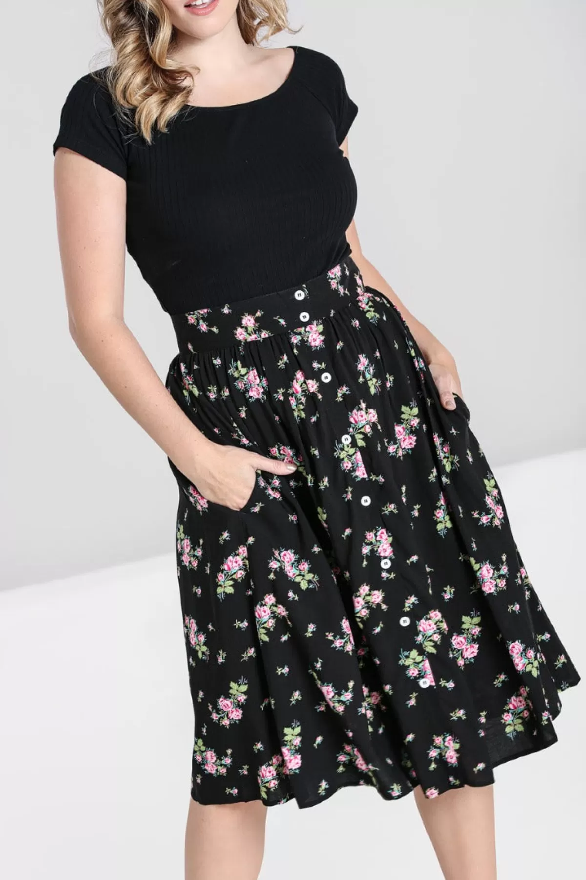 Midi Skirts*Hell Bunny Bobby Sue Skirt Black