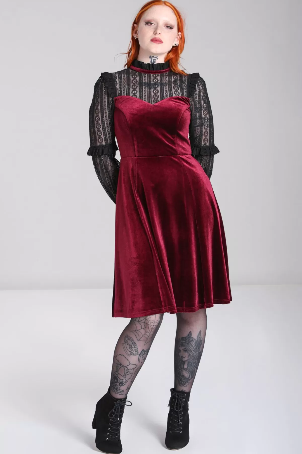 Knee Dresses*Hell Bunny Bonnie Dress Burgundy