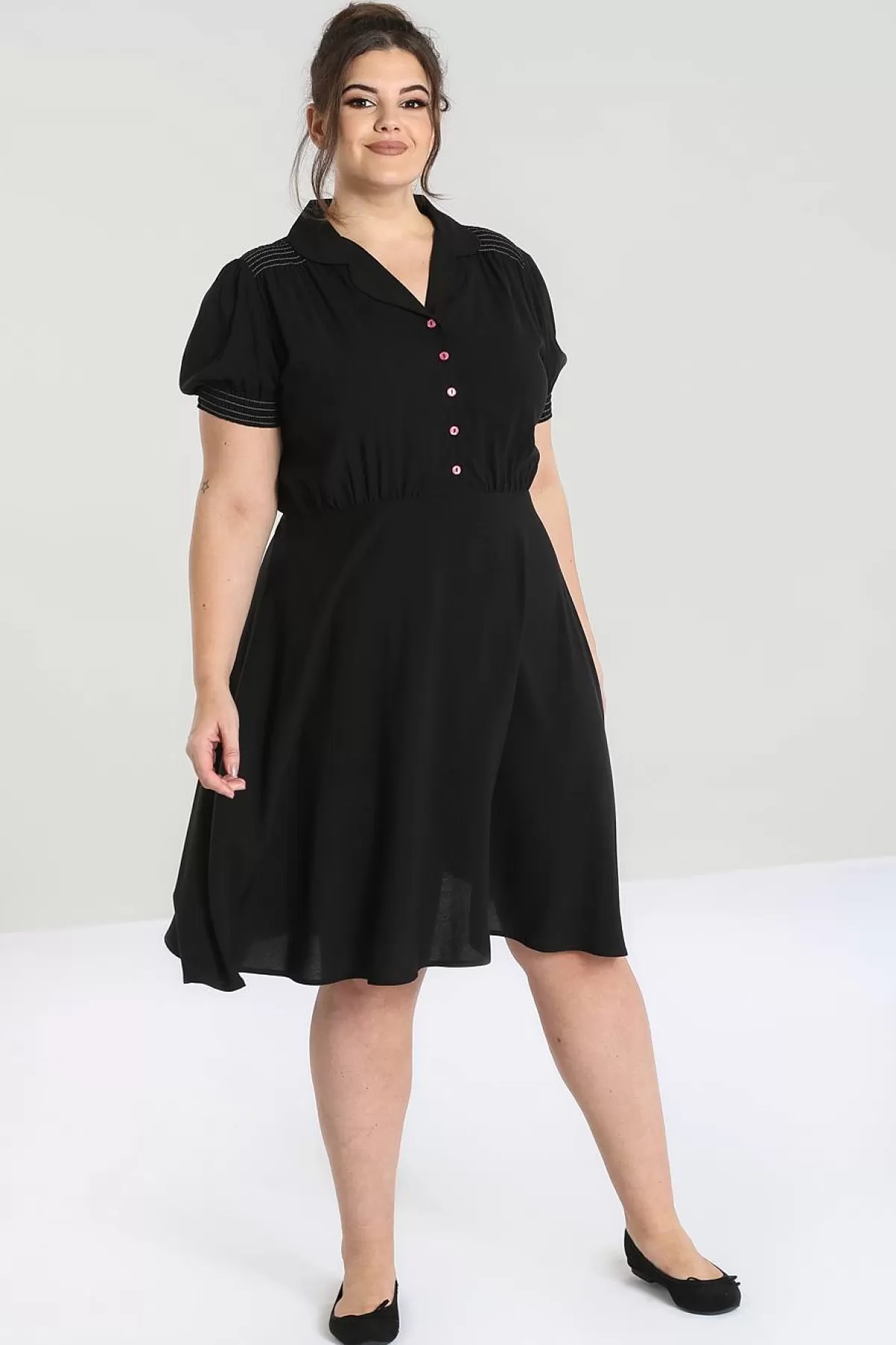 Knee Dresses*Hell Bunny Camille Dress Black / Pink