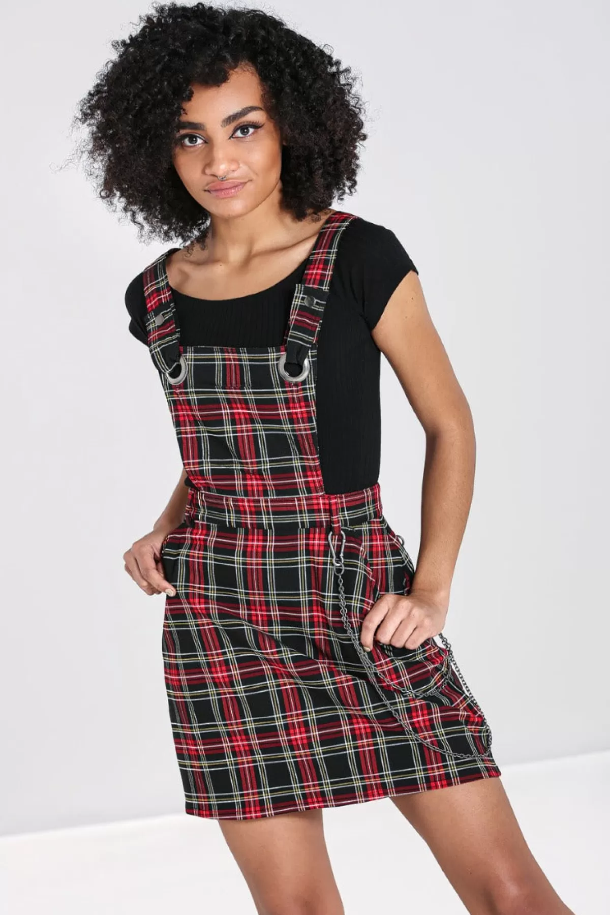 Mini Dresses*Hell Bunny Clash Pinafore Dress Black / Red