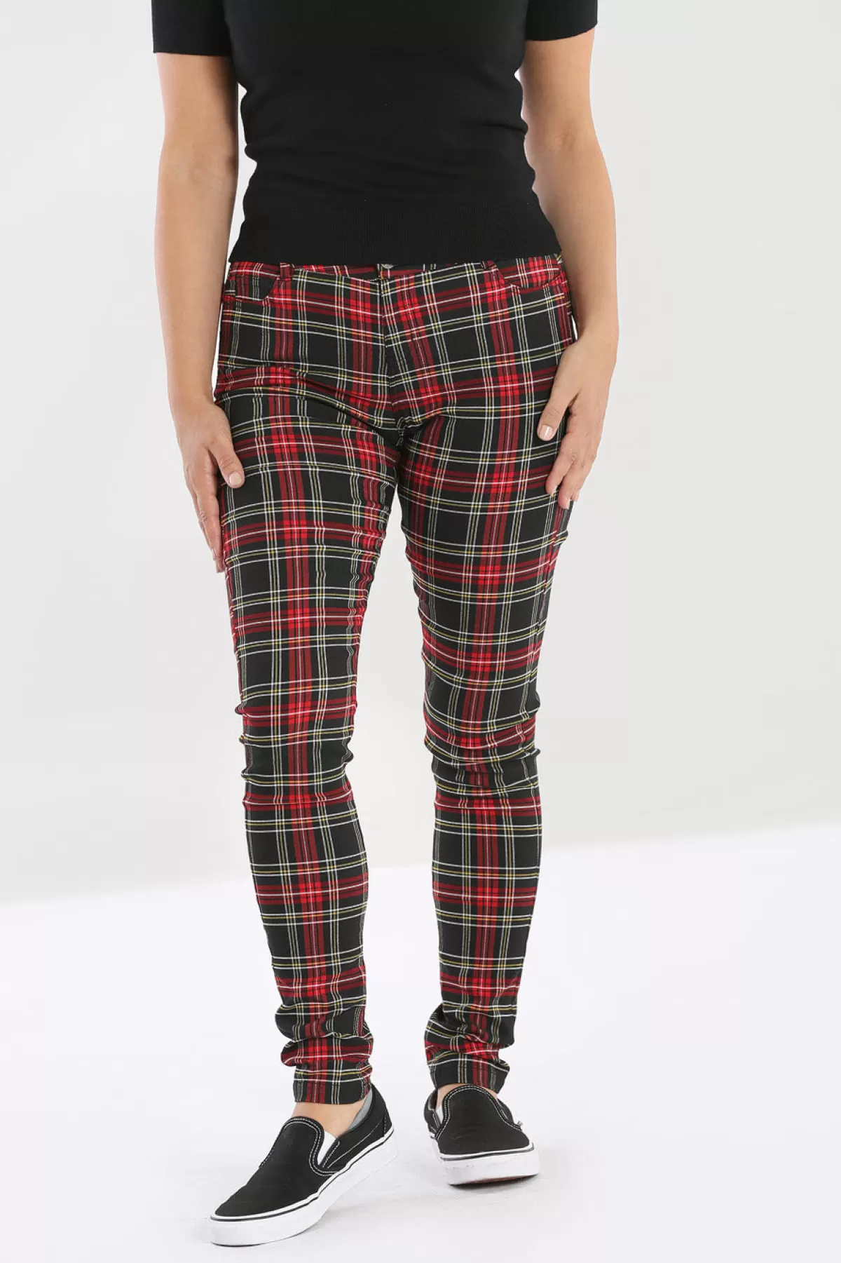 Trousers*Hell Bunny Clash Skinny Trousers Black / Red