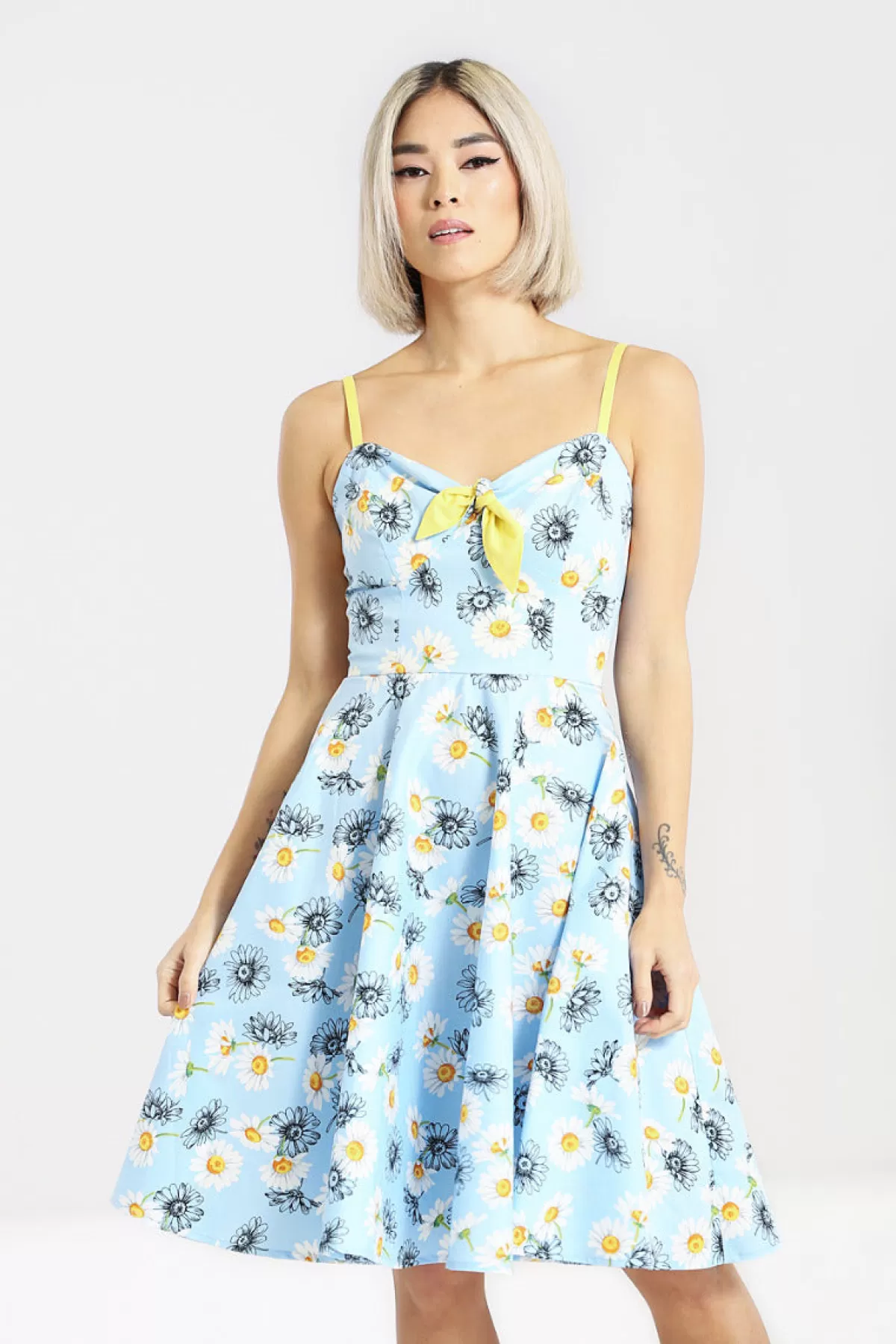 Knee Dresses*Hell Bunny Daisy Mid Dress Blue