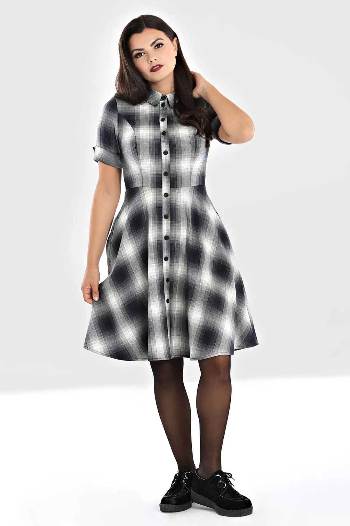 Knee Dresses*Hell Bunny Eddystone Mid Dress Grey