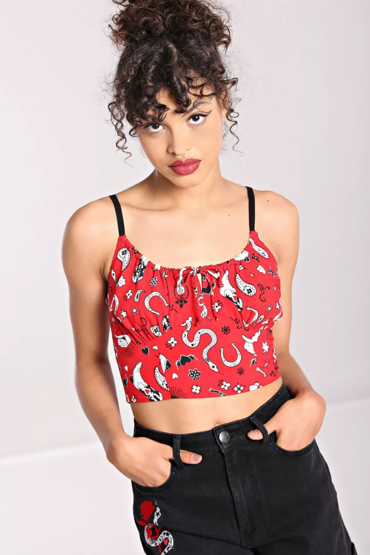 Crop Tops*Hell Bunny Emmylou Crop Top Red