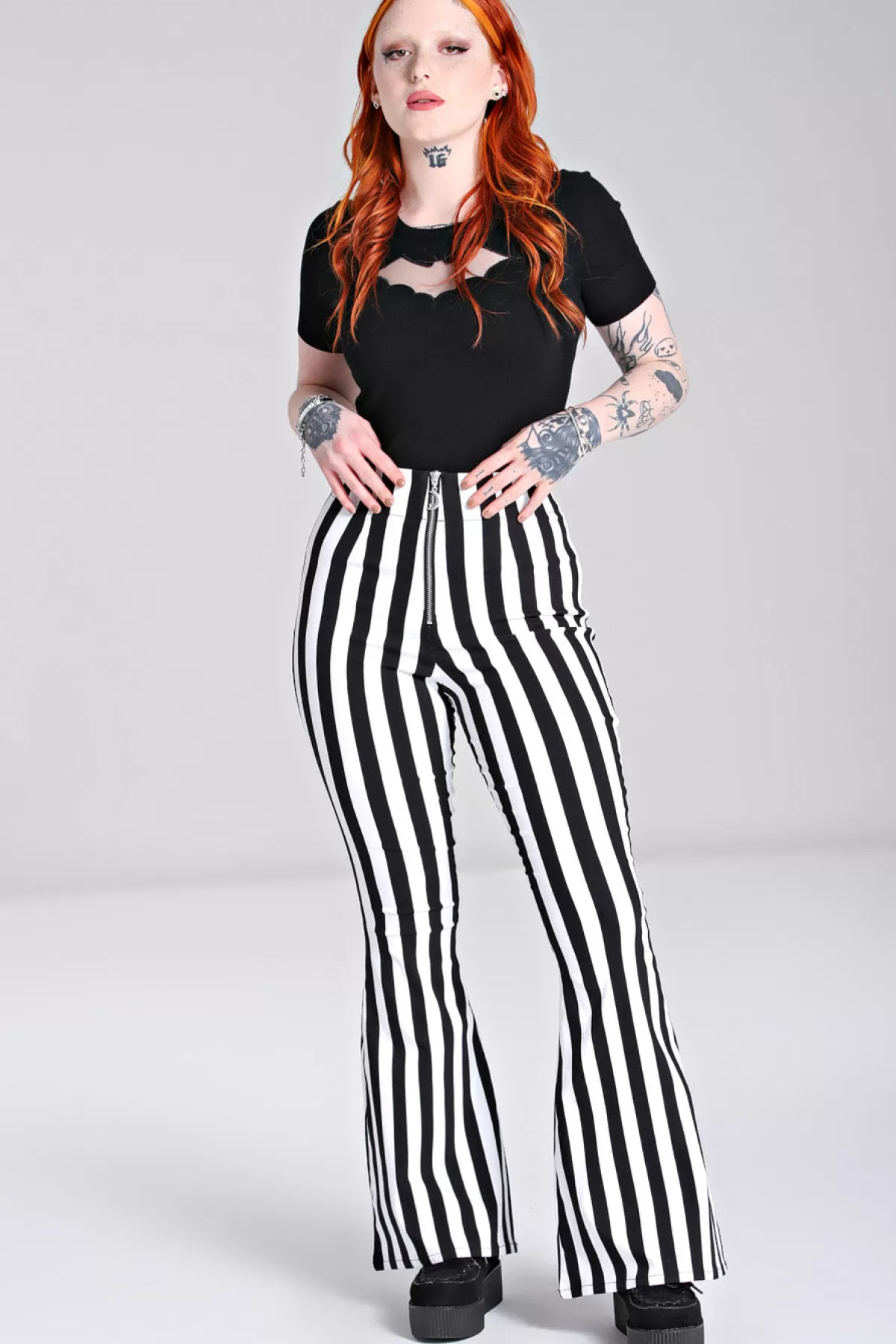 Trousers*Hell Bunny Gaspar Trousers Black / White