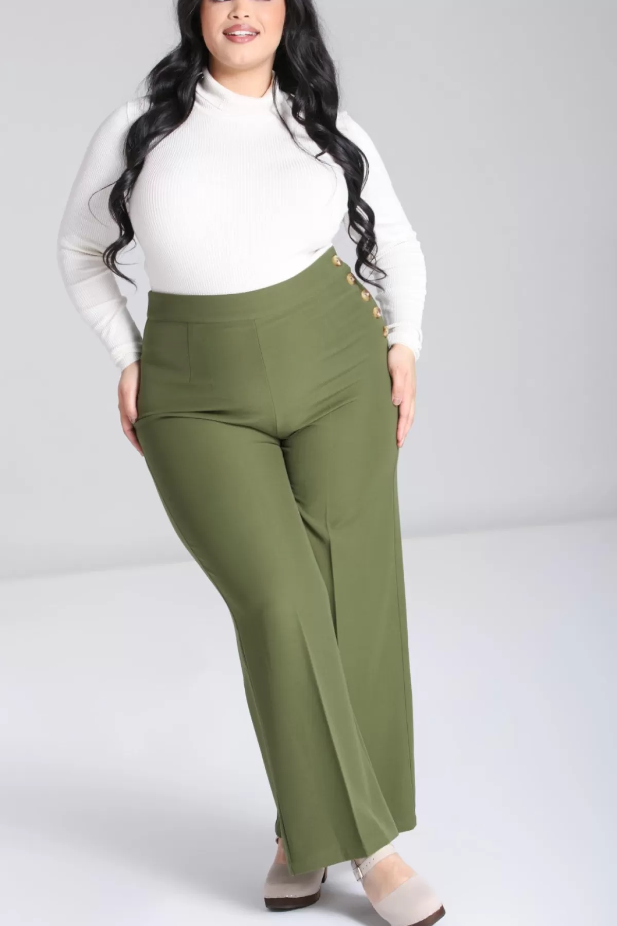 Trousers*Hell Bunny Ginger Swing Trousers Khaki