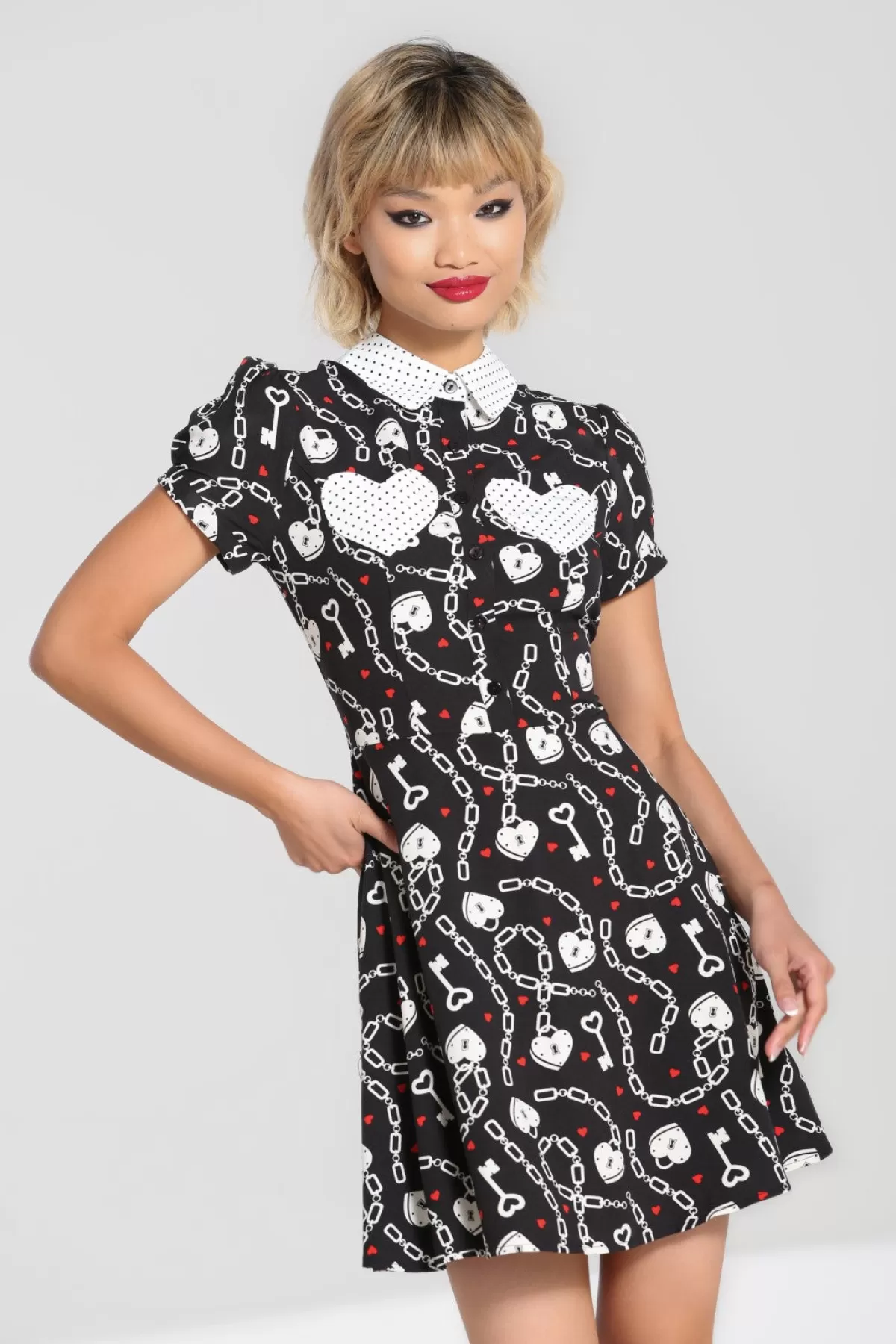 Mini Dresses*Hell Bunny Heart Lock Mini Dress Black