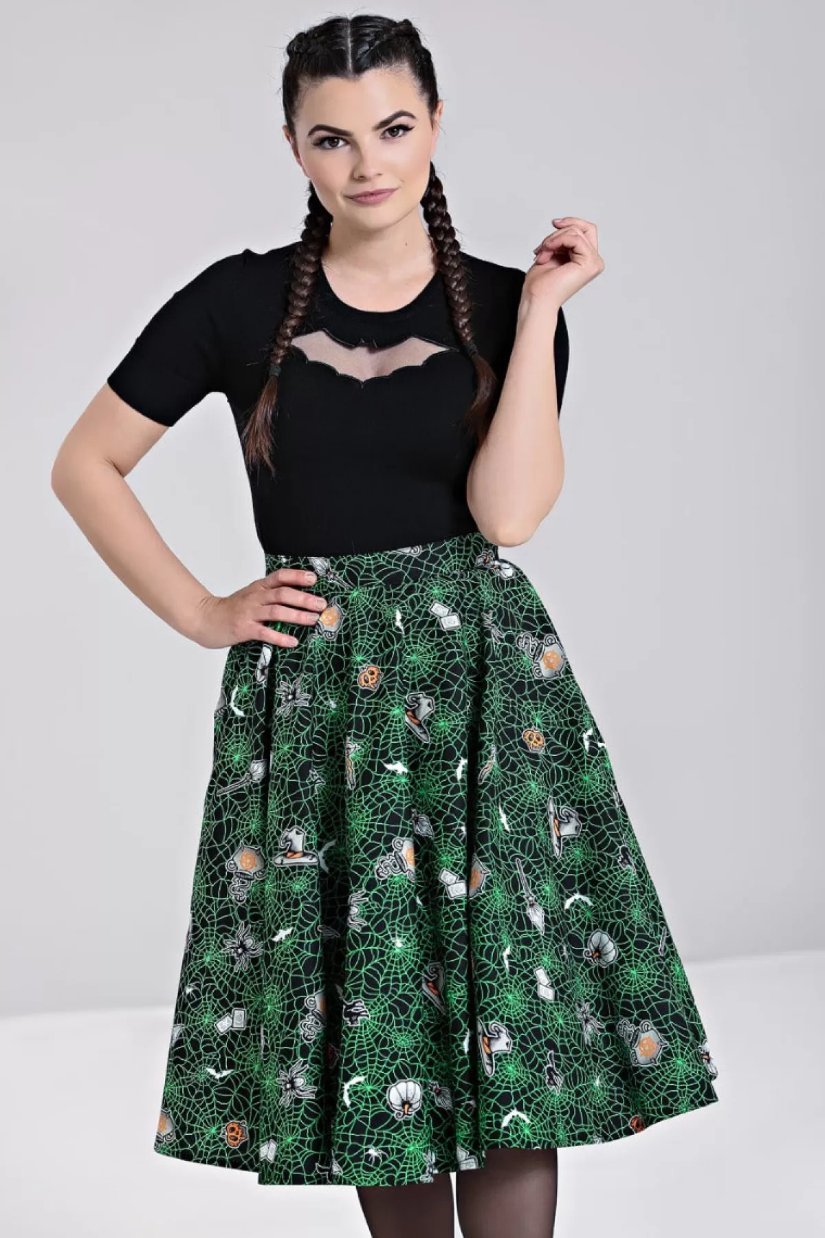 Midi Skirts*Hell Bunny Hex 50'S Skirt Black / Green