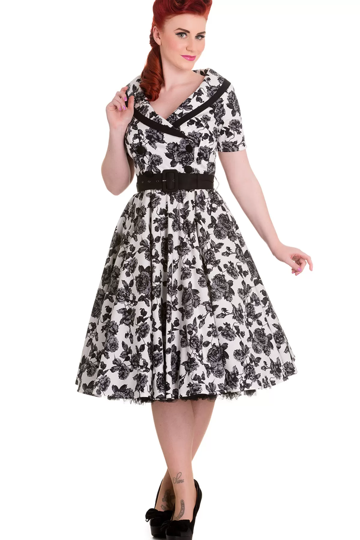 Midi Dresses*Hell Bunny Honor Dress Black / White