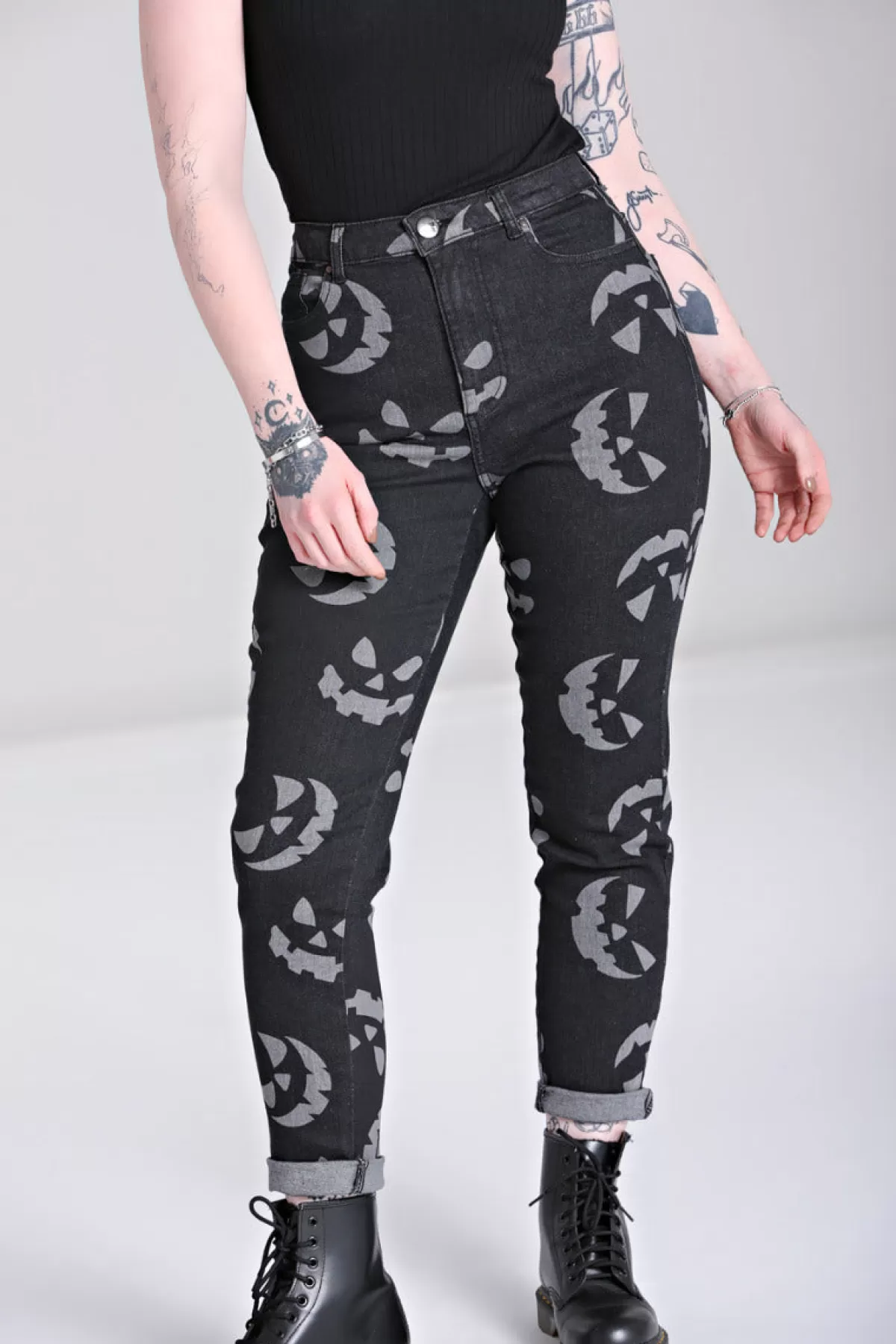 Blouses*Hell Bunny Jack-O-Lantern Jeans Black