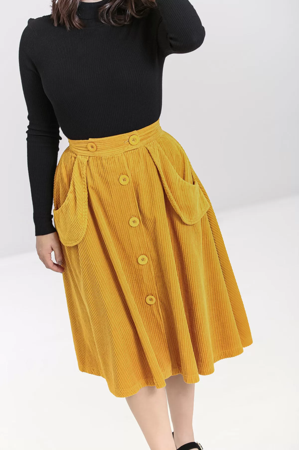 Midi Skirts*Hell Bunny Jeanette Skirt Mustard