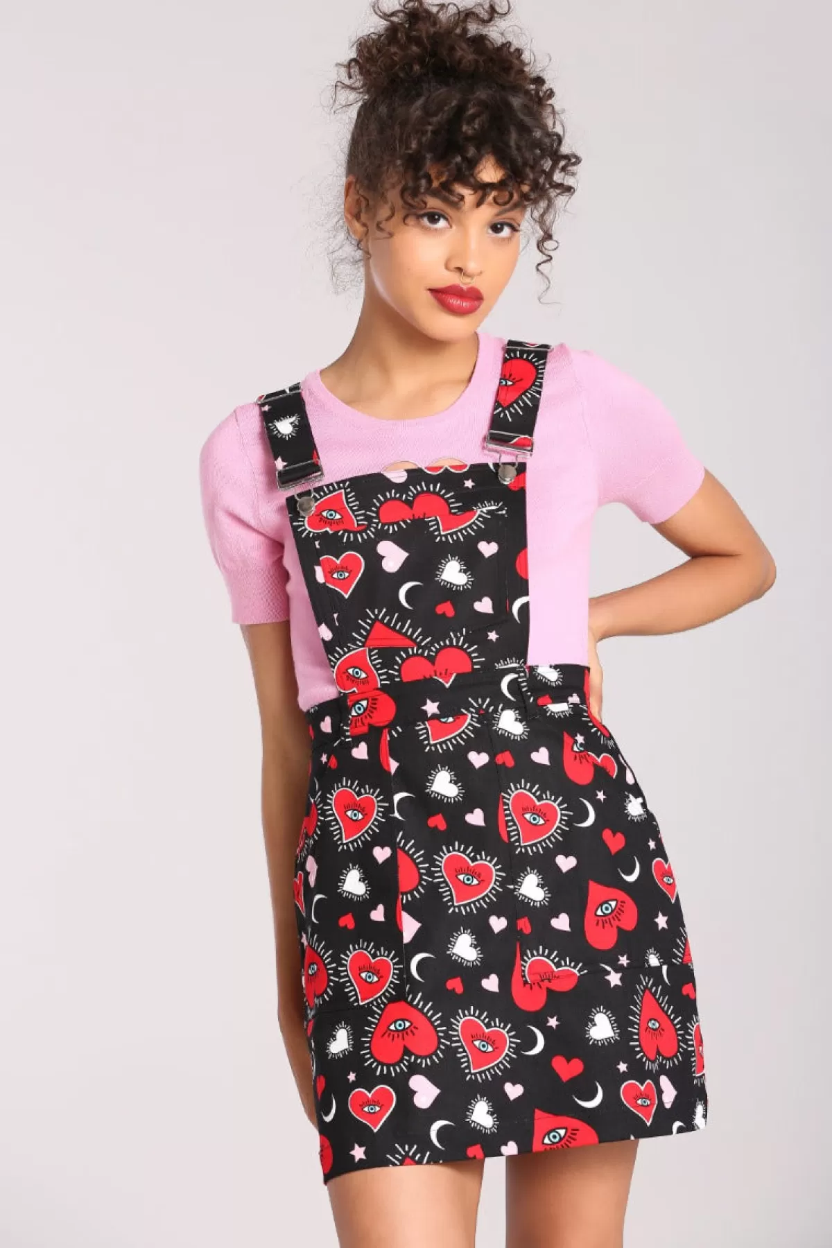 Mini Dresses*Hell Bunny Kate Heart Pinafore Dress Black