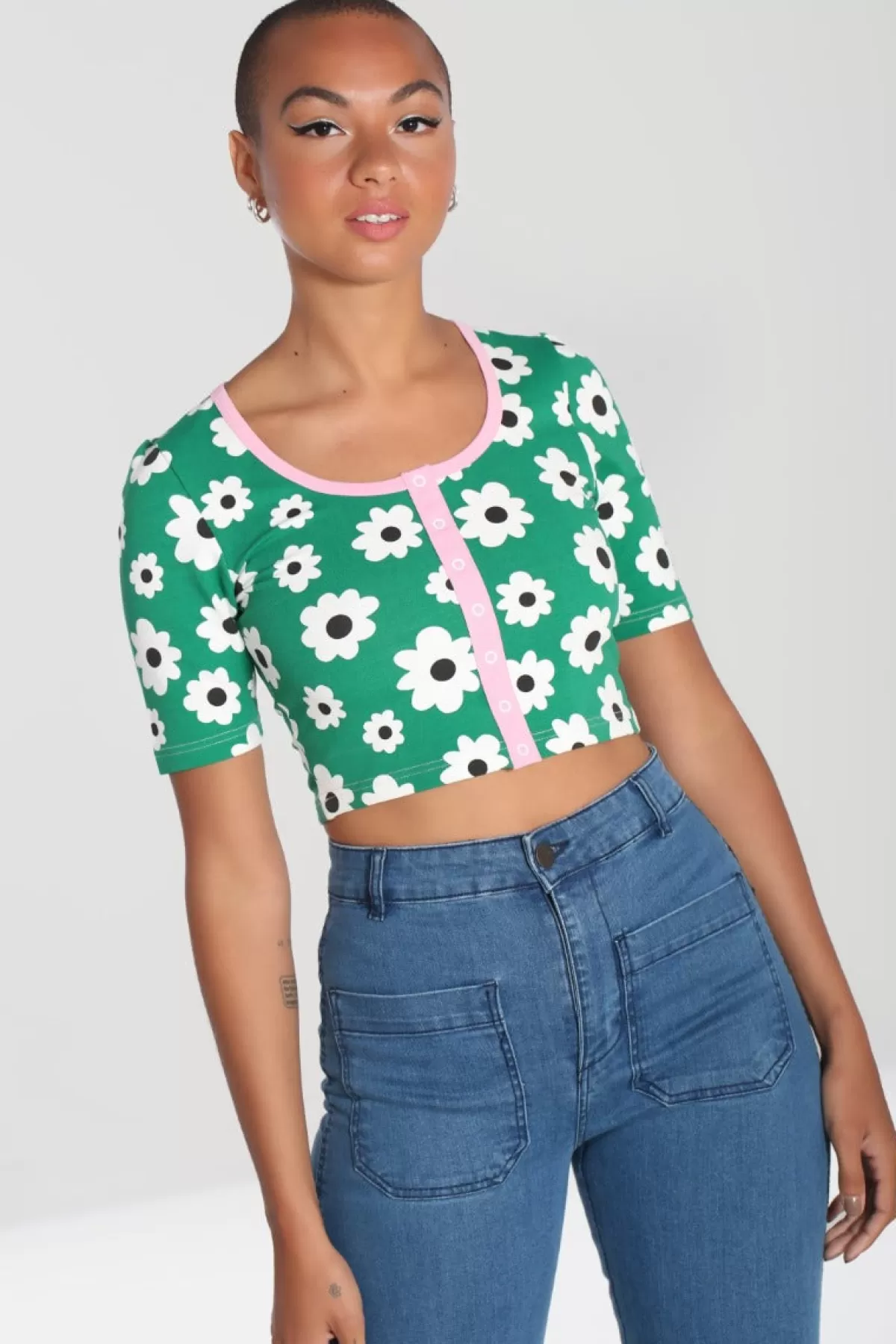 Loungewear*Hell Bunny Kitsch Daisy Top Green