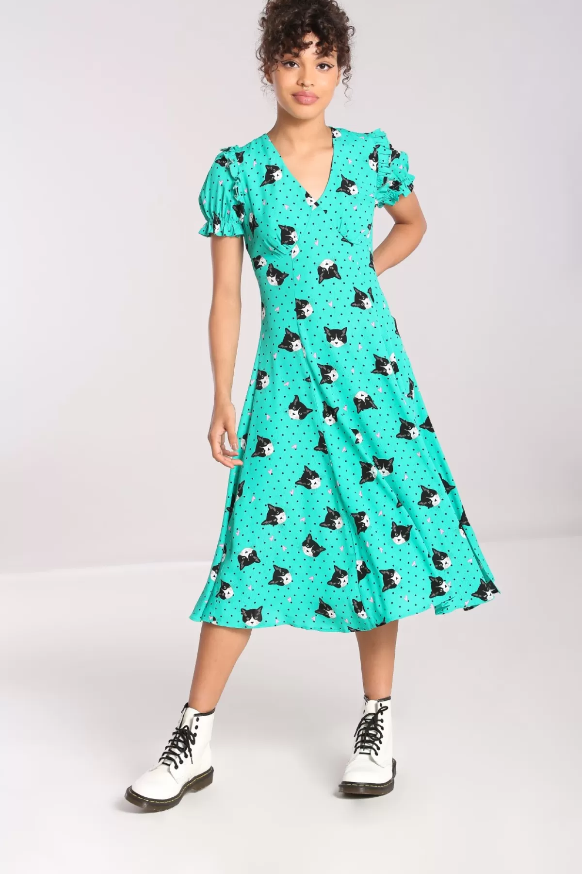 Midi Dresses*Hell Bunny Love Cats Midi Dress Green