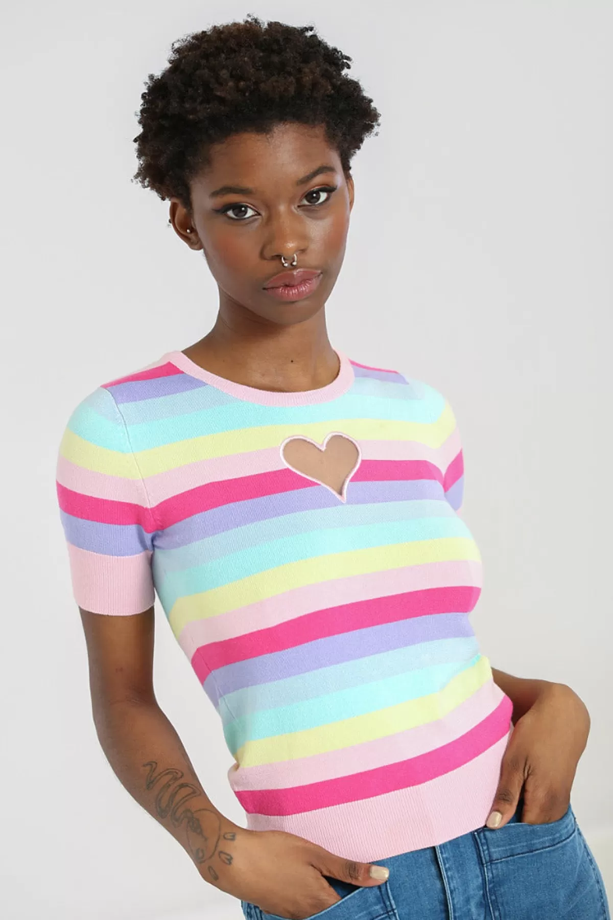 Knitted Tops*Hell Bunny Love Heart Top Multi Colour