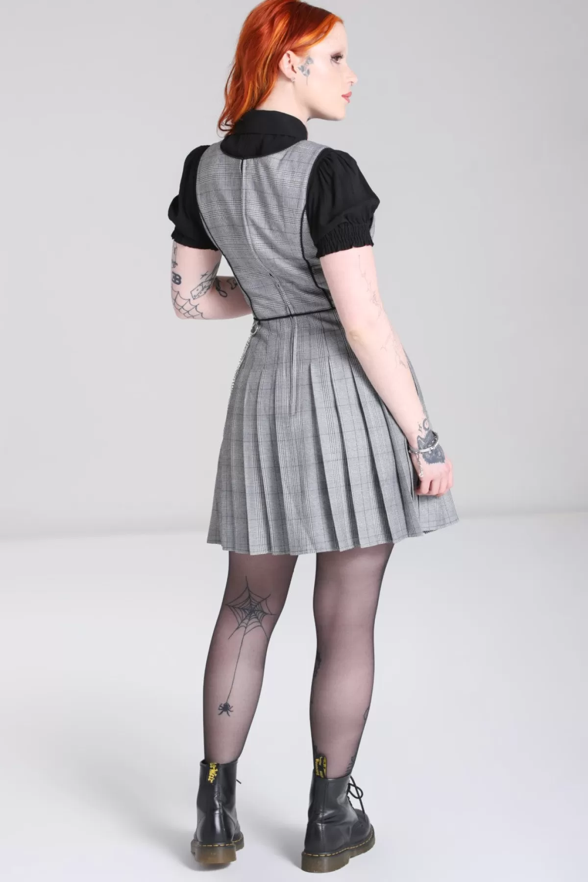 Mini Dresses*Hell Bunny Mina Pinafore Dress Grey