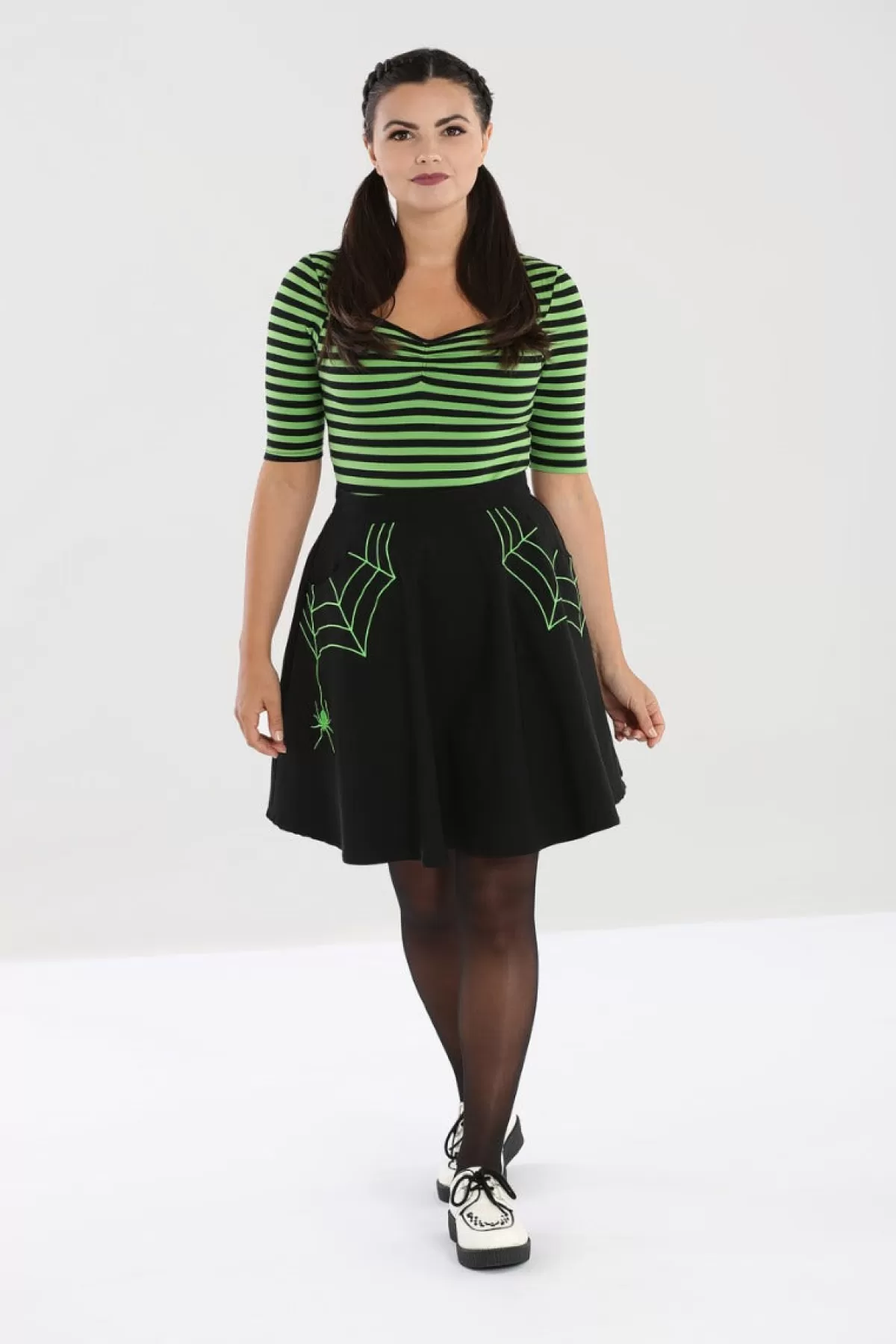 Mini Skirts*Hell Bunny Miss Muffet Mini Skirt Black / Green