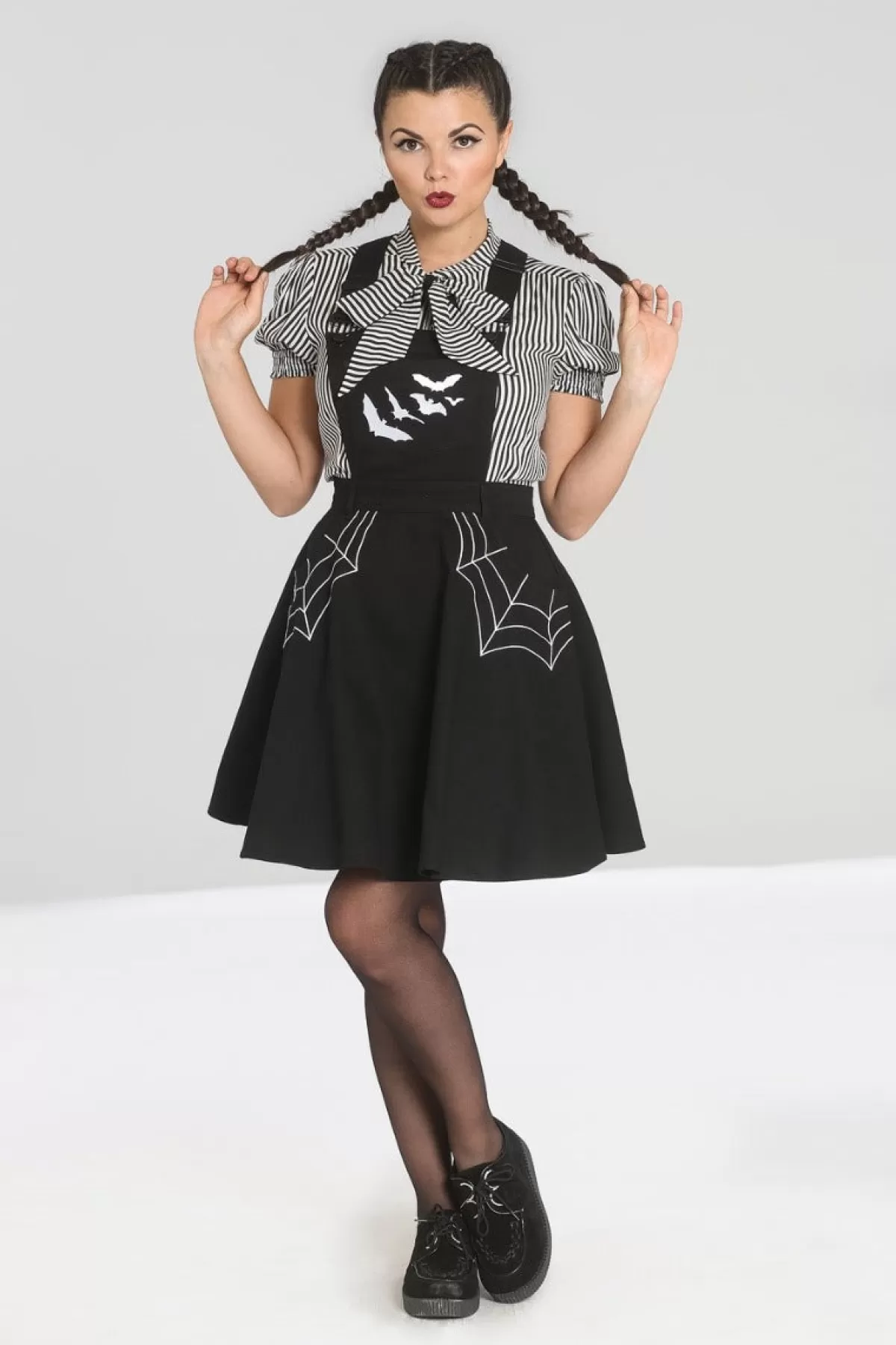 Mini Dresses*Hell Bunny Miss Muffet Pinafore Dress Black