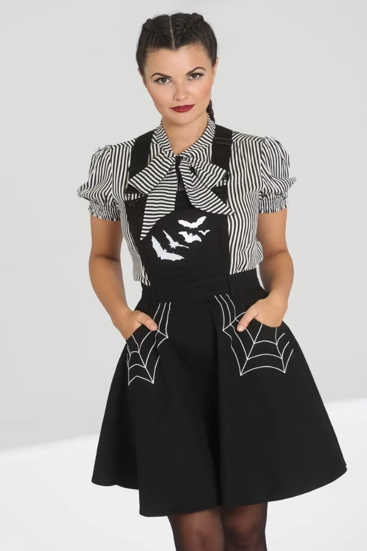 Mini Dresses*Hell Bunny Miss Muffet Pinafore Dress Black