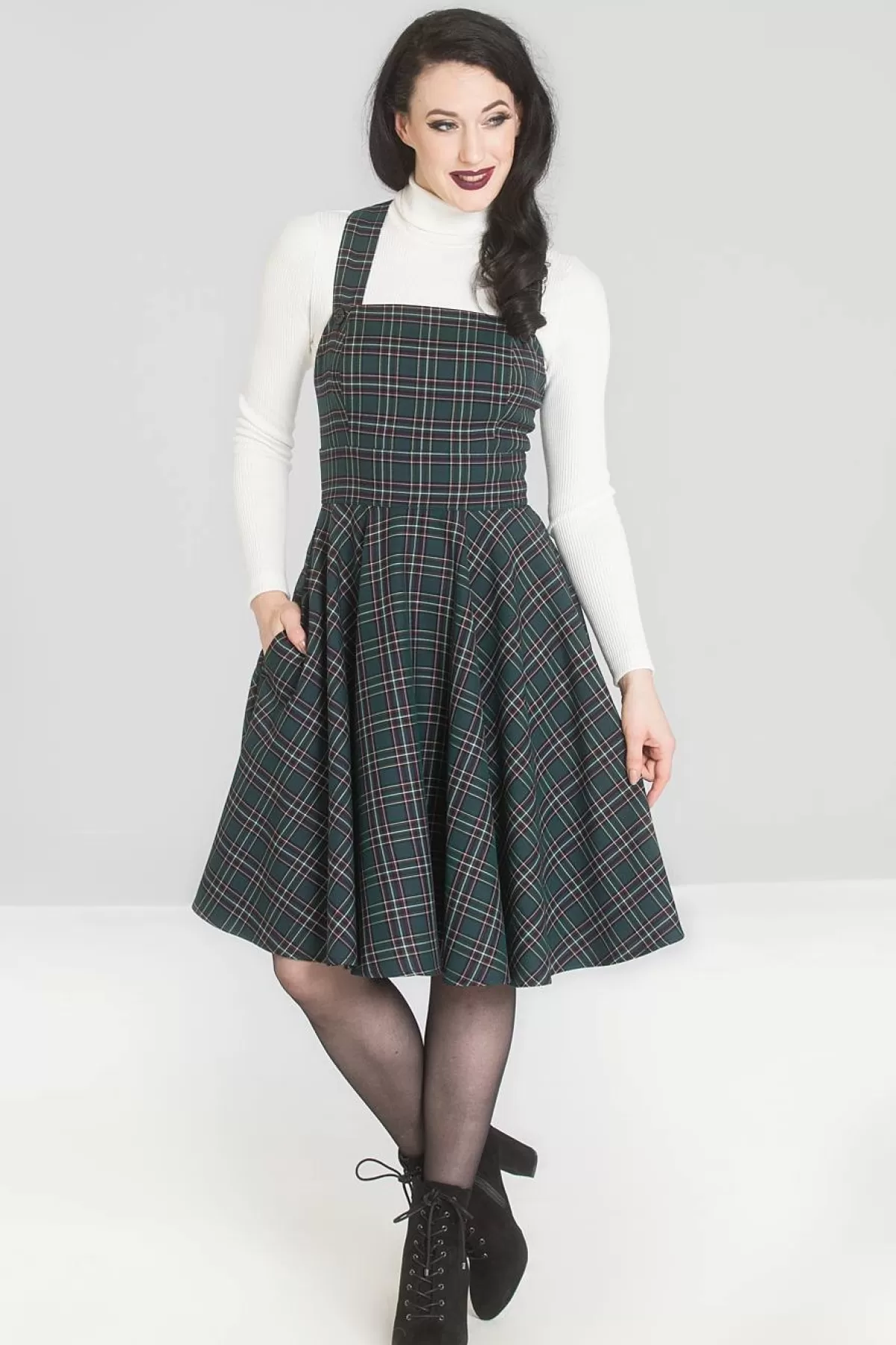 Knee Dresses*Hell Bunny Peebles Pinafore Dress