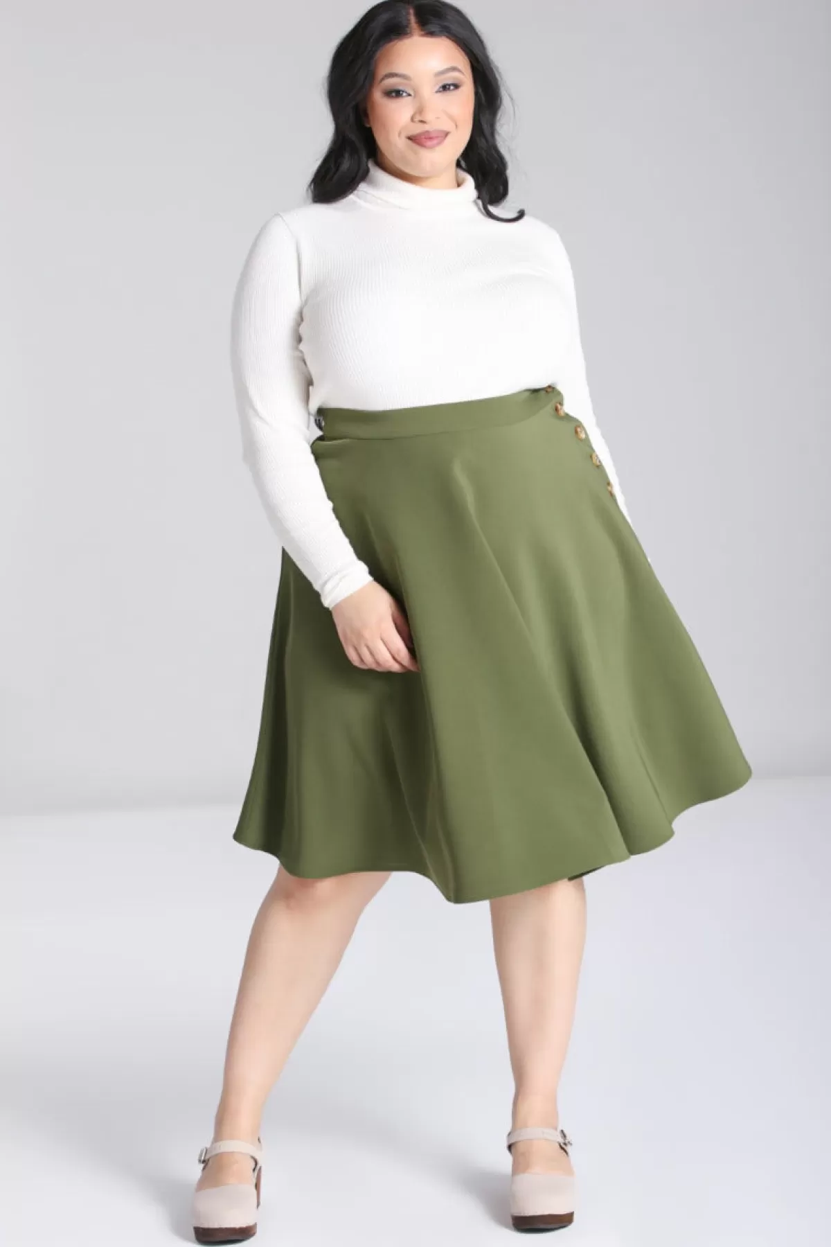 Knee Skirts*Hell Bunny Ravenwood Skirt Plus Khaki