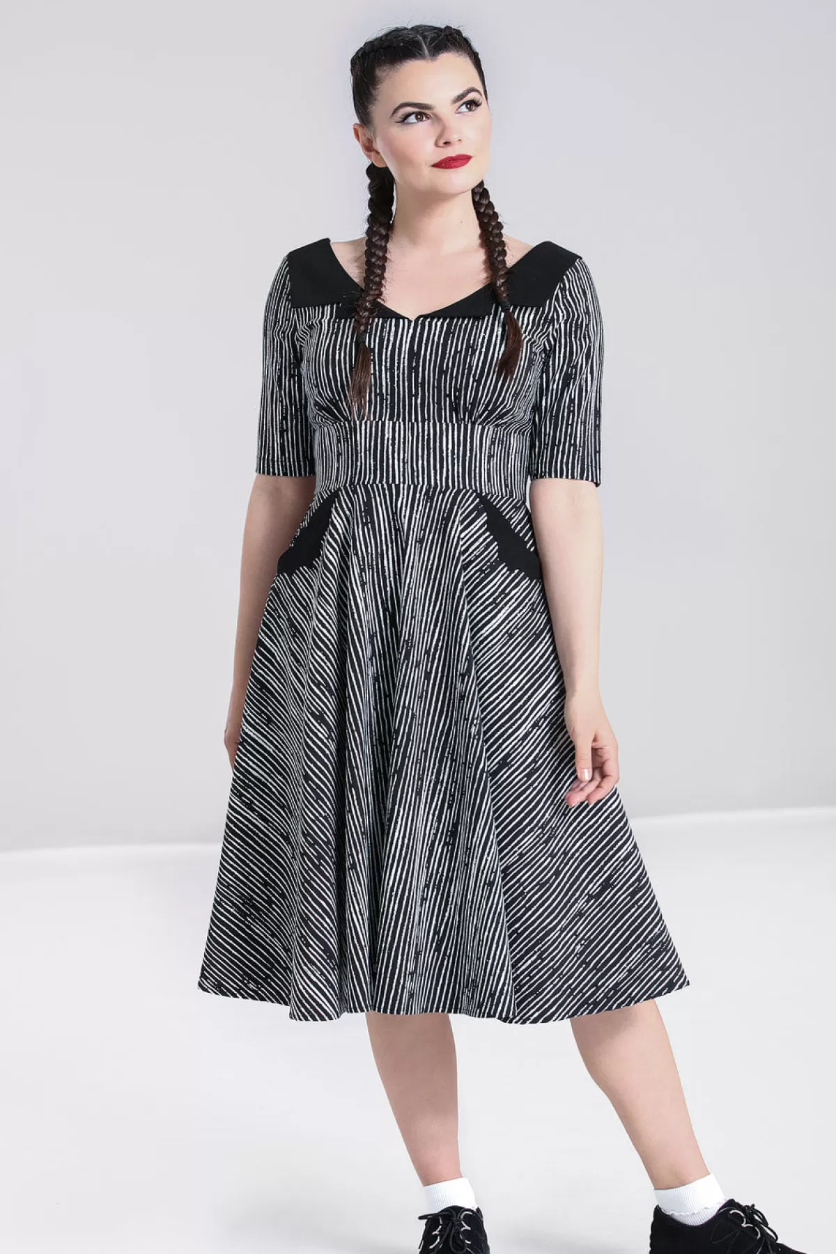 Midi Dresses*Hell Bunny Regan 50'S Dress Black / White