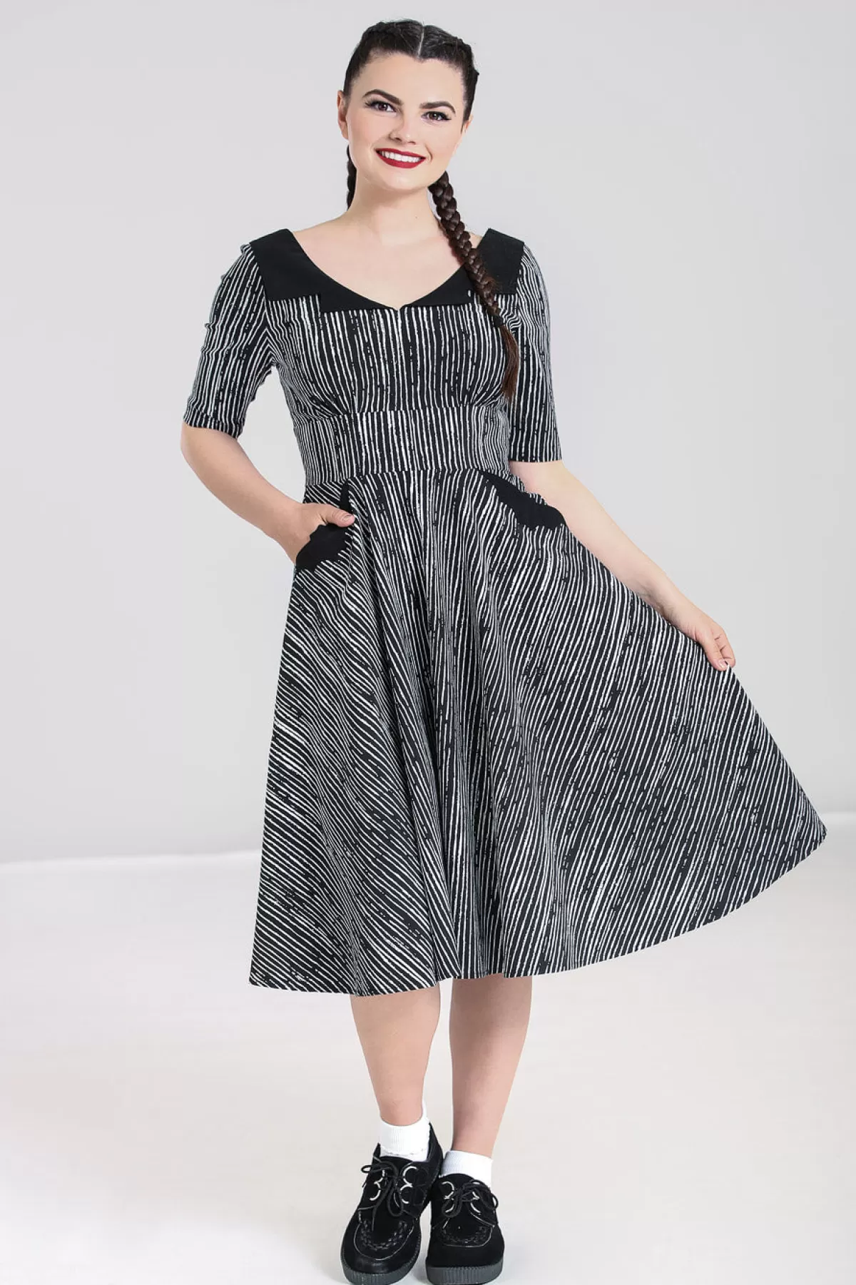 Midi Dresses*Hell Bunny Regan 50'S Dress Black / White