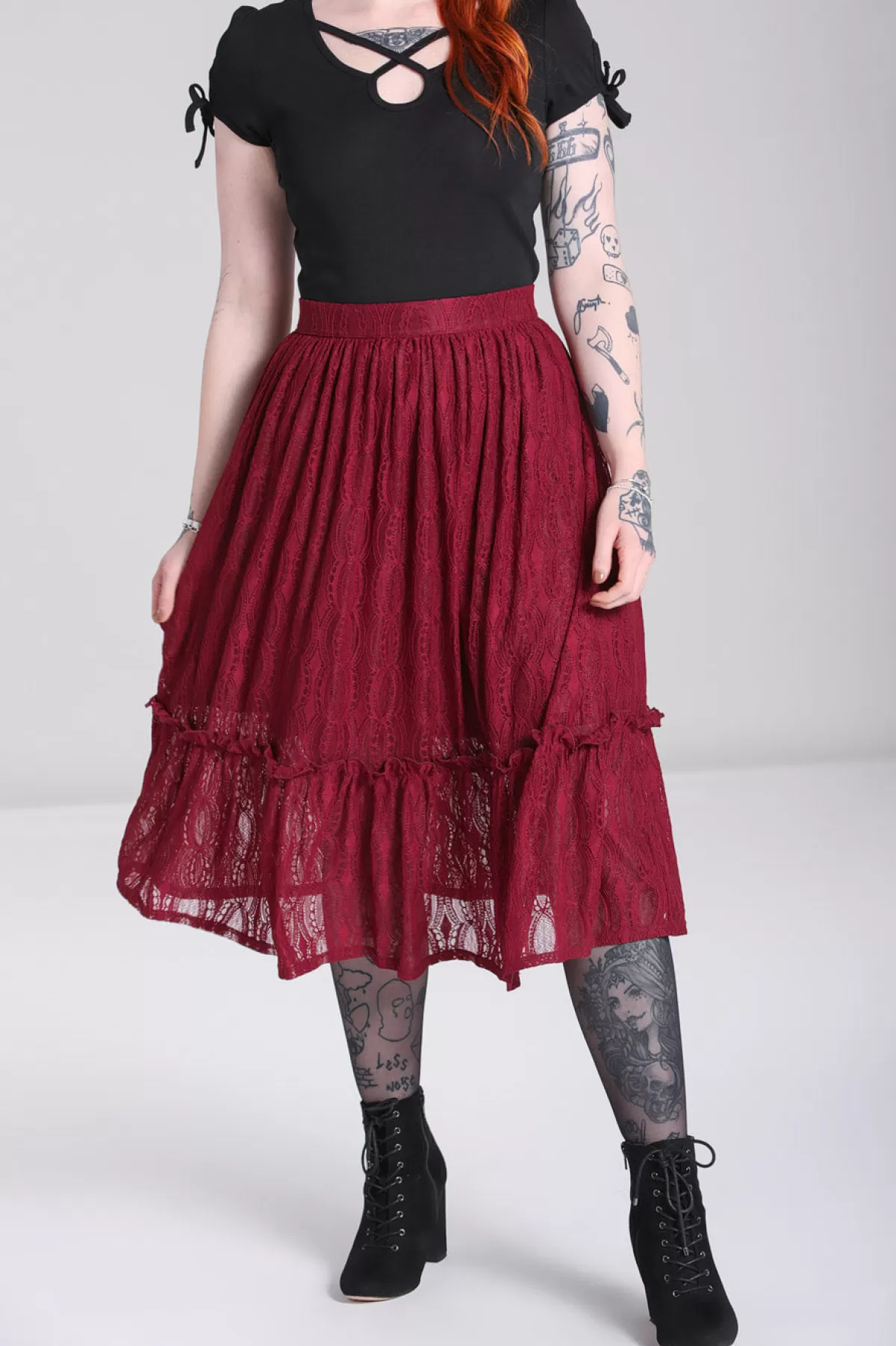 Midi Skirts*Hell Bunny Rhea Skirt Burgundy