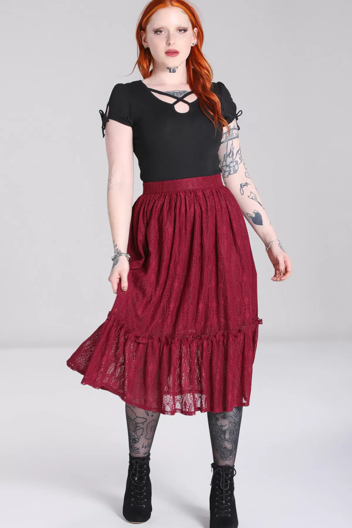 Midi Skirts*Hell Bunny Rhea Skirt Burgundy