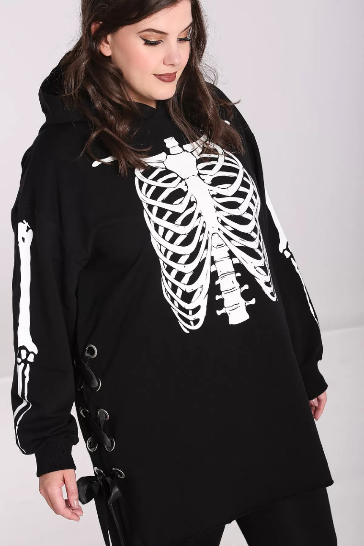 Loungewear*Hell Bunny Skeleton Hoodie Dress Black