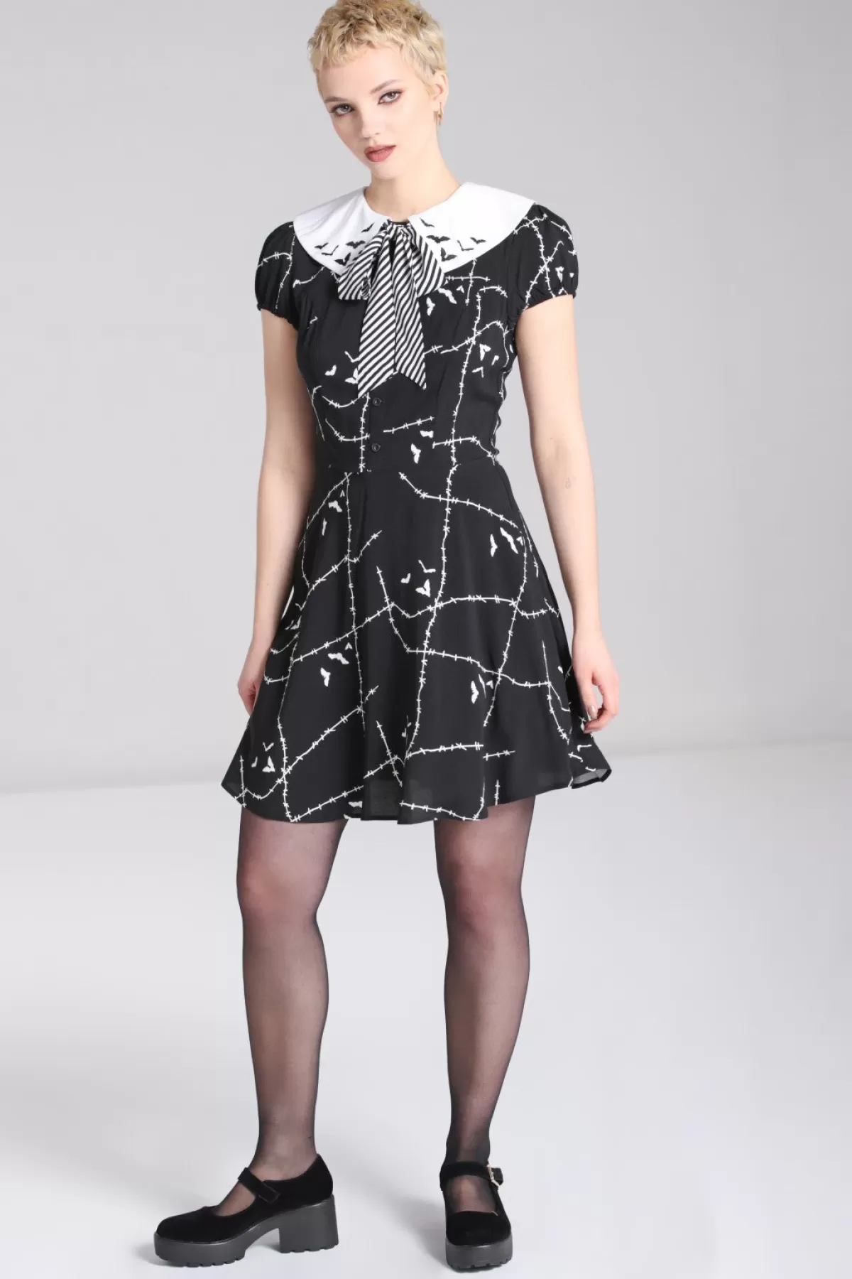 Mini Dresses*Hell Bunny Stitches Mini Dress Black / White