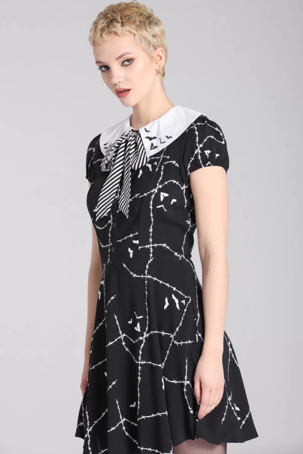 Mini Dresses*Hell Bunny Stitches Mini Dress Black / White