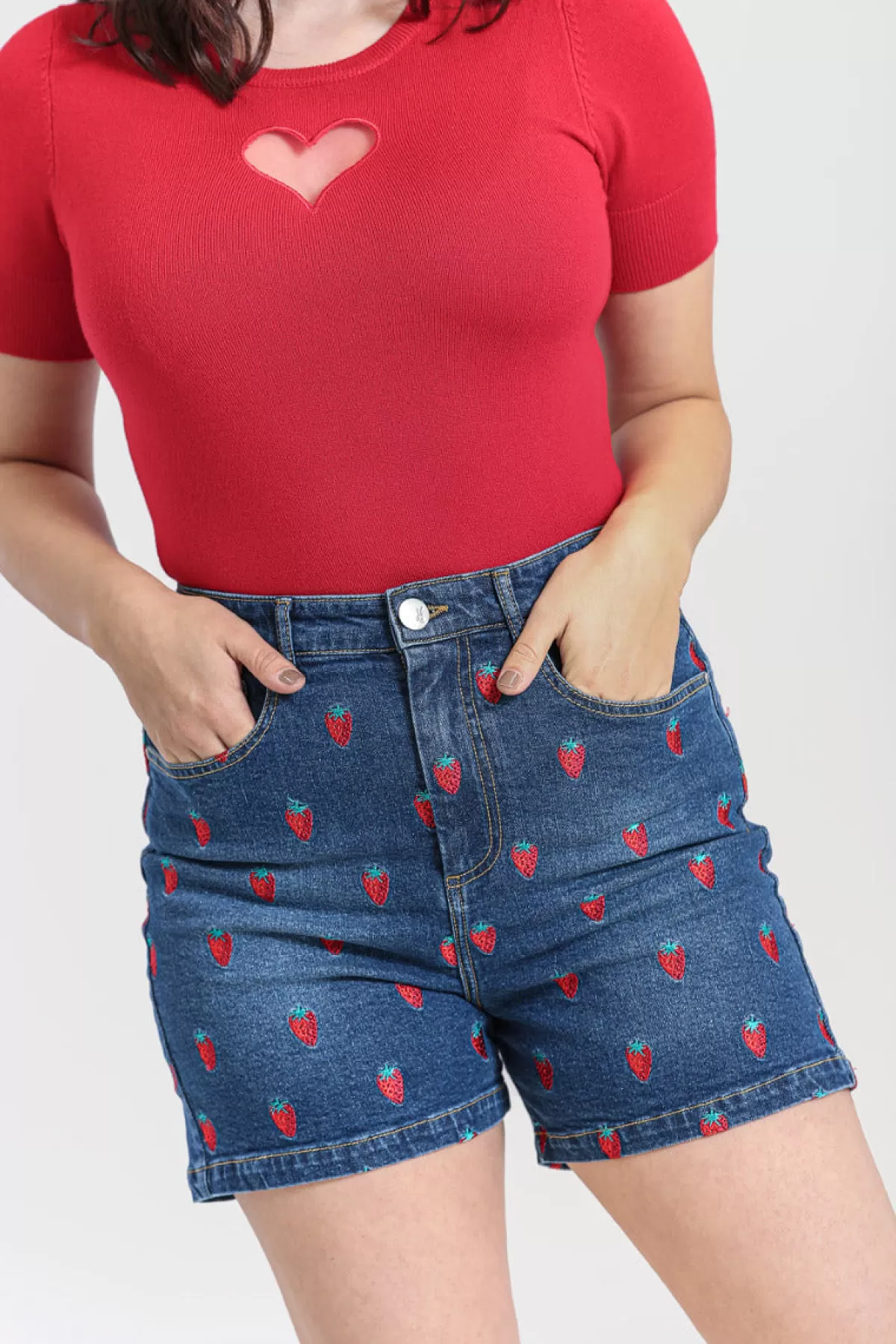 Shorts*Hell Bunny Strawberry Denim Shorts Blue