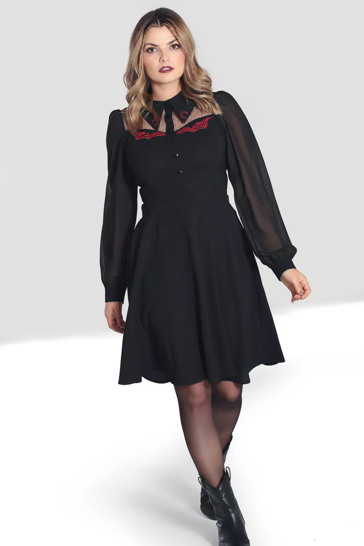 Knee Dresses*Hell Bunny Tallulah Mid Dress Black