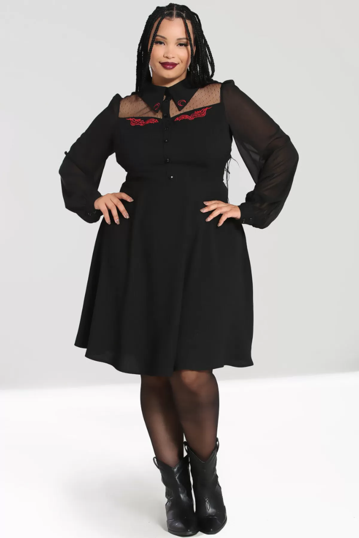 Knee Dresses*Hell Bunny Tallulah Mid Dress Black