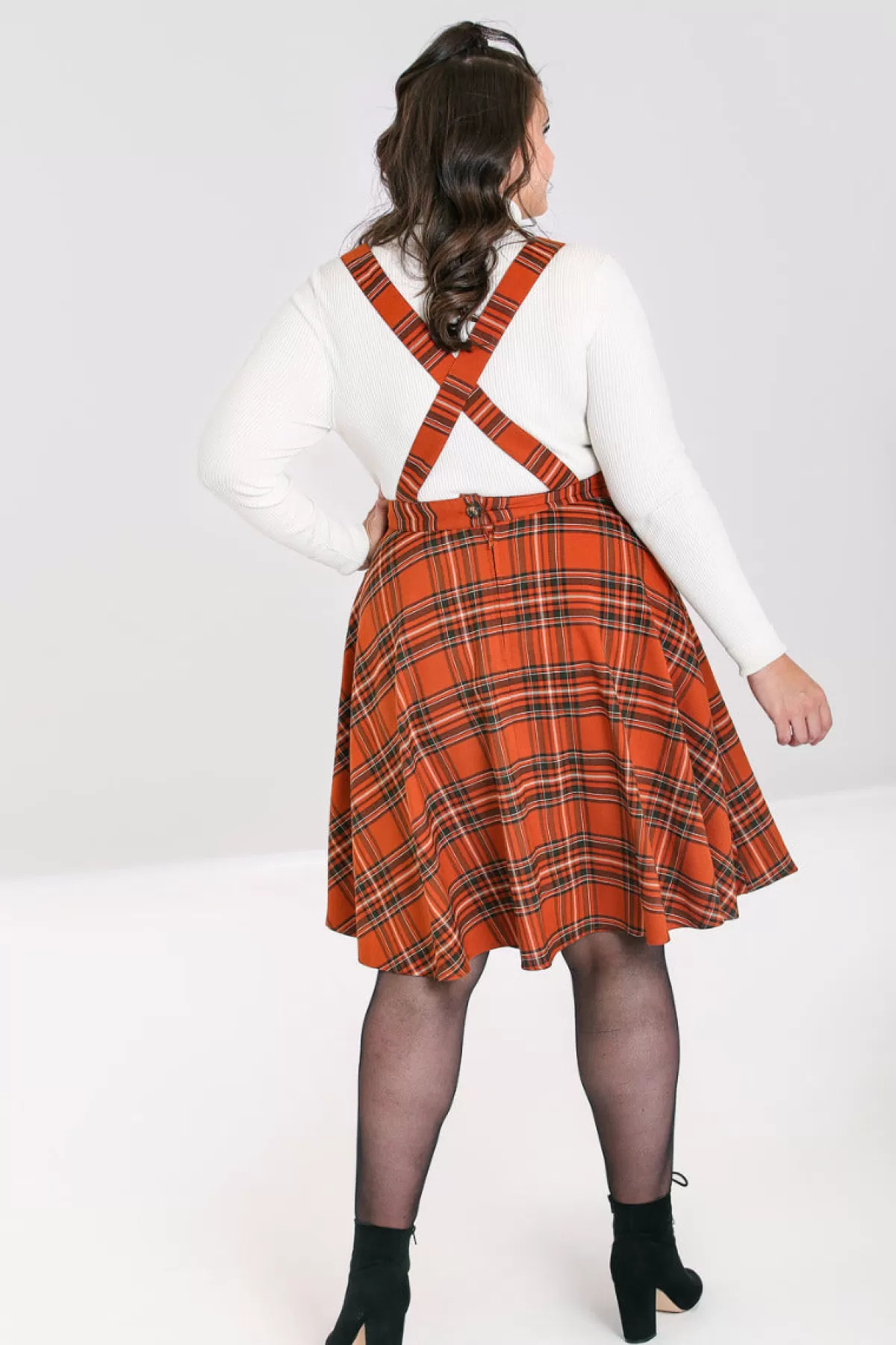 Knee Dresses*Hell Bunny Tawny Pinafore Dress Brown