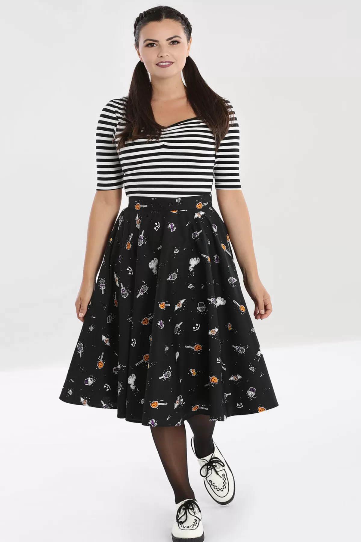 Midi Skirts*Hell Bunny Trick Or Treat 50'S Skirt Black