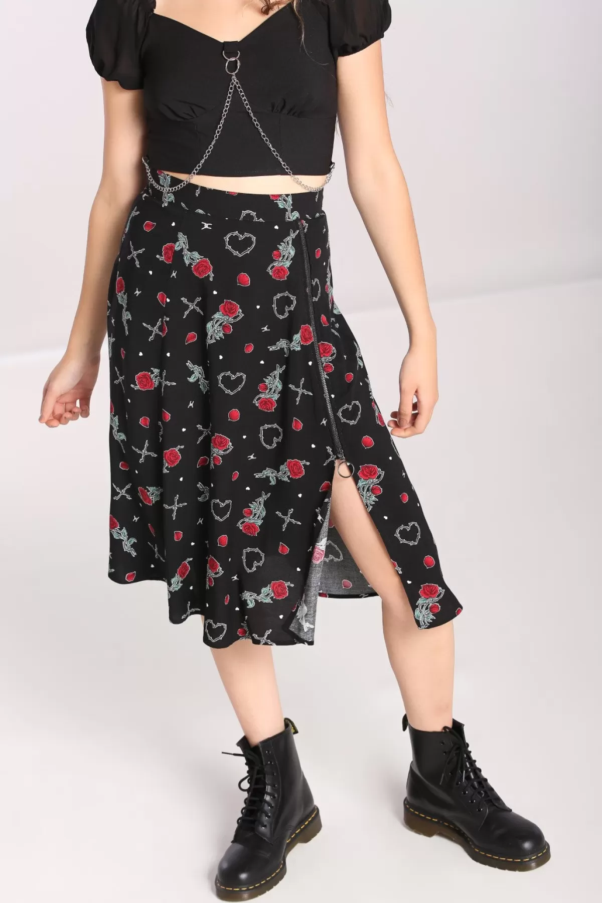 Midi Skirts*Hell Bunny Zoey Skirt Black